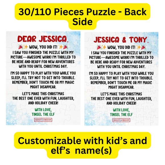 Personalized Elf Letter Double-Sided Jigsaw Puzzle for Kids - Picture 4 of 8